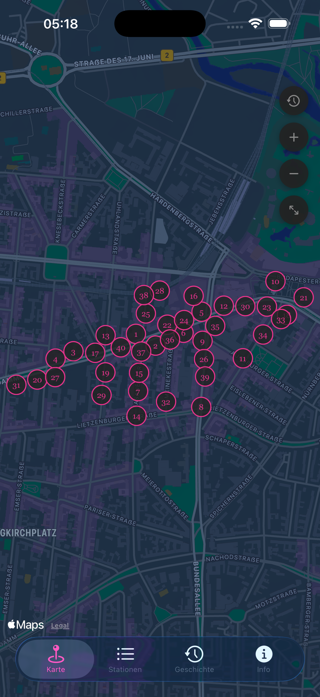Kartenansicht mit Zeitschicht
